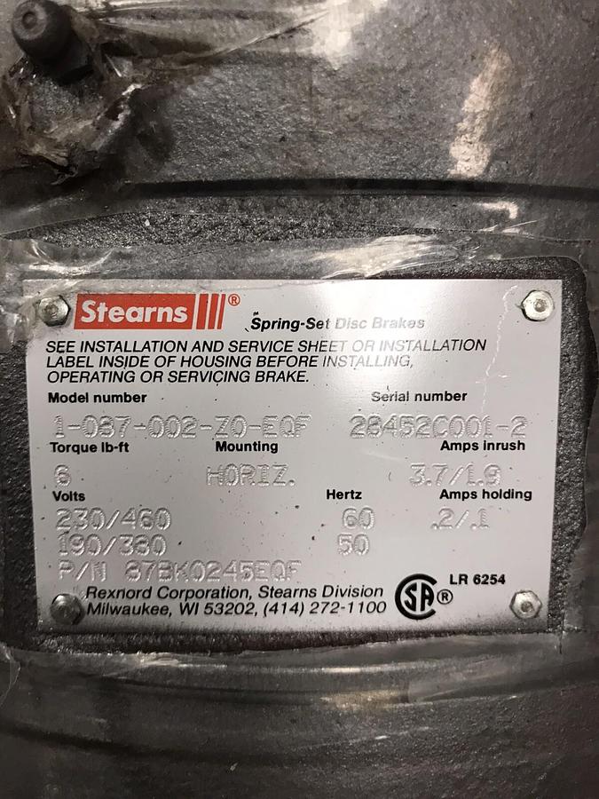 Used Baldor,3HP 1140RPM,BRAKE MOTOR 208-230/460V Frame 213TC Spec 37G320-0080G1 NOS