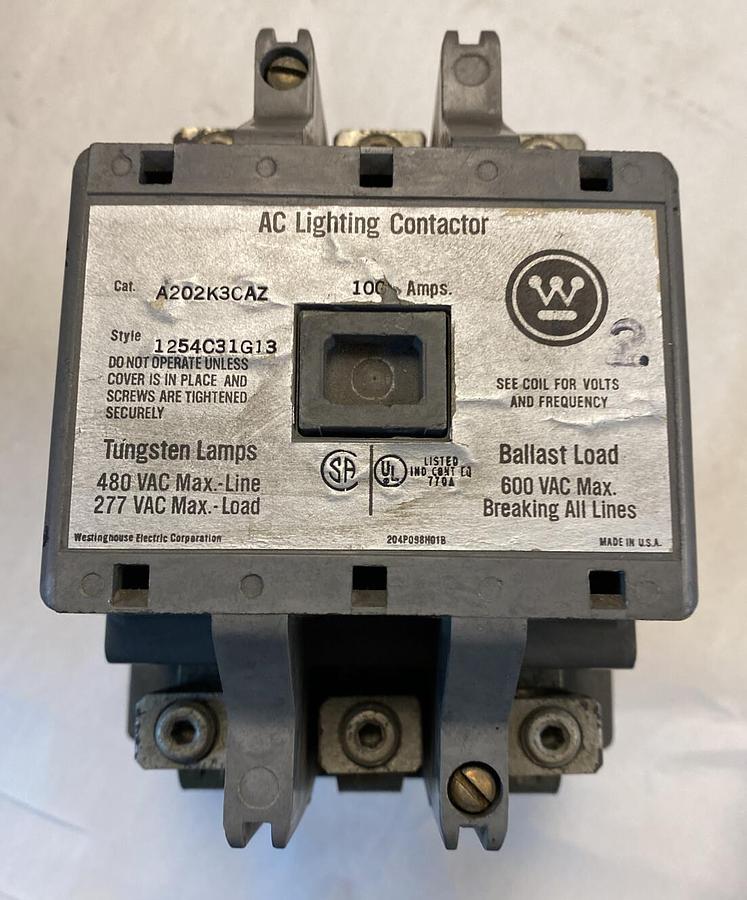 Used Westinghouse,A202K3CAZ,100 Amp 600V AC Lighting Contactor Style 1254C31G13