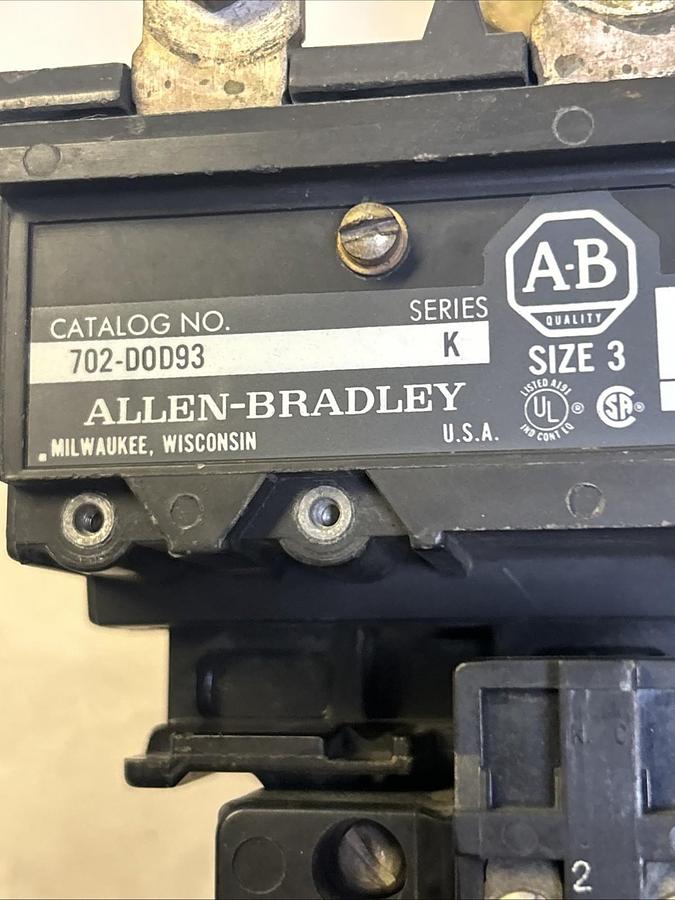 Used ALLEN BRADLEY,702-D0D93,SIZE 3 CONTACTOR 90A 600V