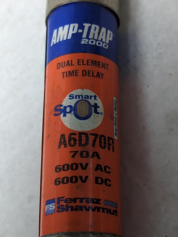 Used FERRAZ SHAWMUT,A6D70R,SMART SPOT 70 AMP FUSE PRE-OWNED