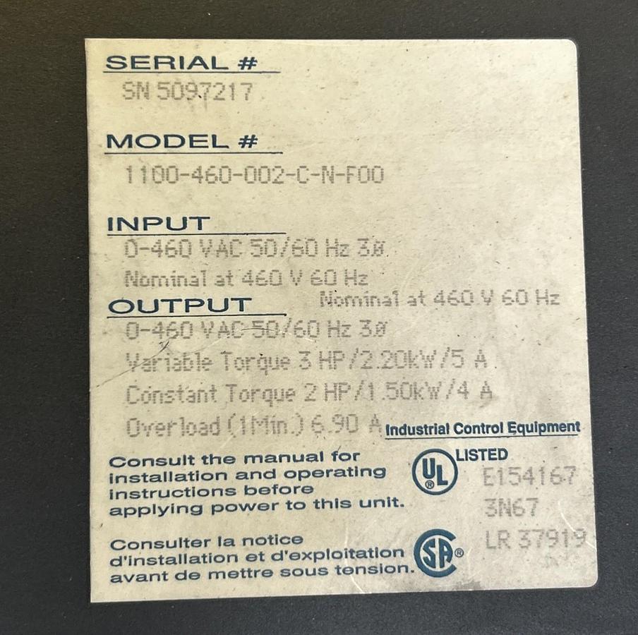 Used WESTINGHOUSE,1100-460-002-C-N-F00,FLUX VECTOR DRIVE