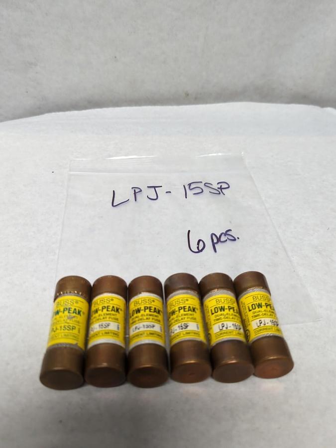 Used COOPER BUSSMANN,LPJ-15SP,LOW-PEAK 15 AMP FUSE LOT OF 6 PRE-OWNED