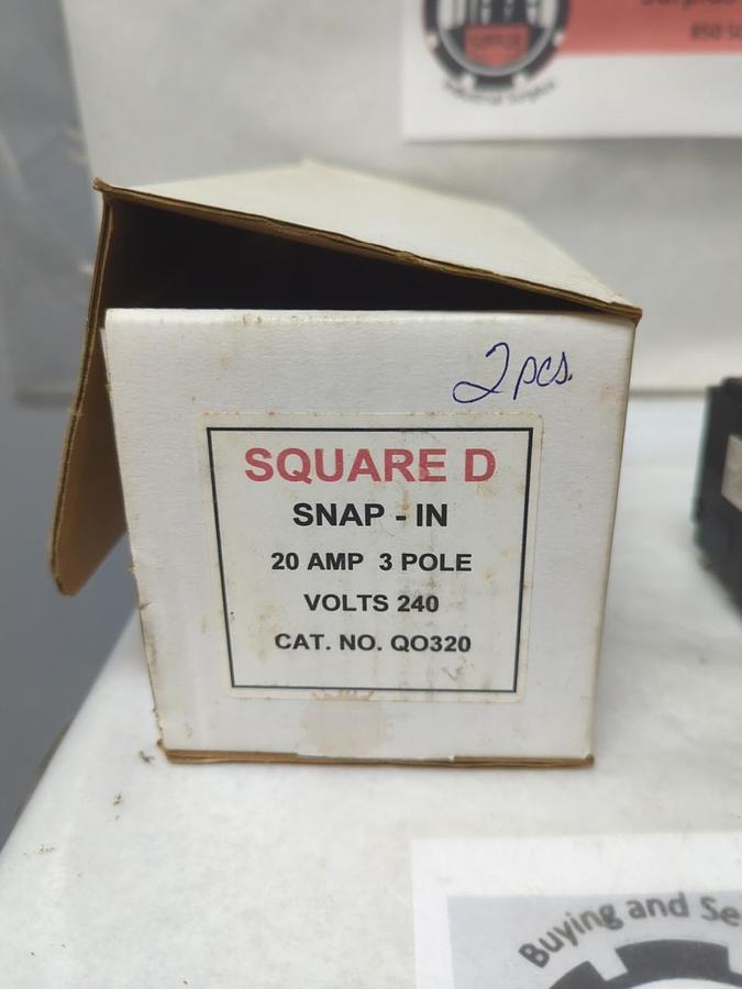 Used SQUARE D,QO320,CIRCUIT BREAKER 3-POLE 20 AMP LOT OF 2 PRE-OWNED