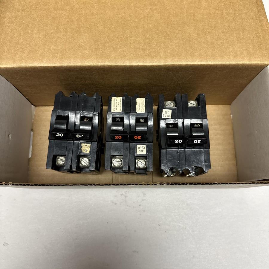 Used Fereral Pacific Electric,NB220,20 Amp 2 Pole Bolt On Circuit Breaker LOT of 3