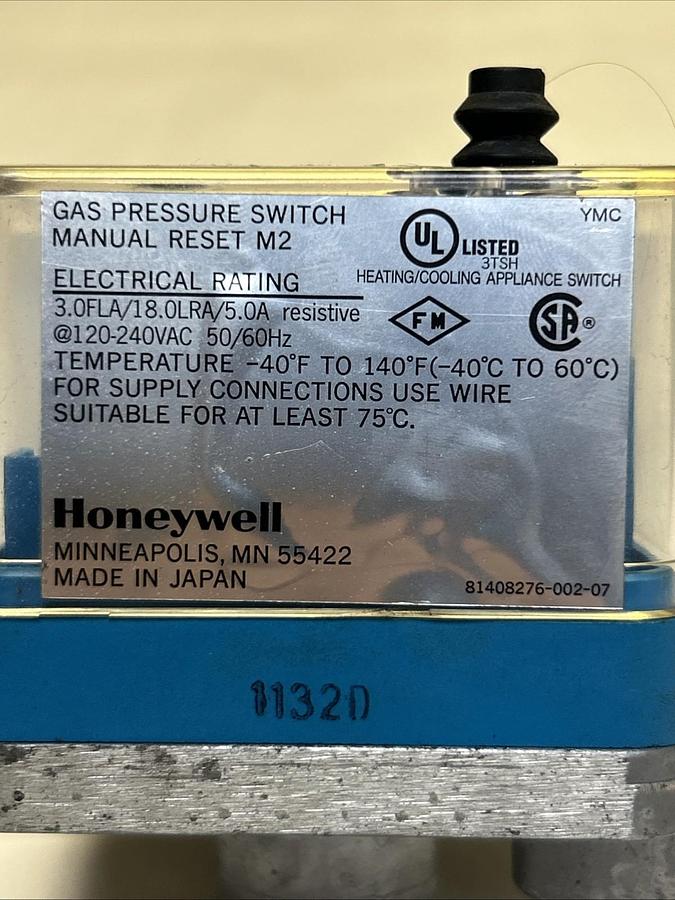 Used HONEYWELL,C6097B,GAS PRESSURE SWITCH