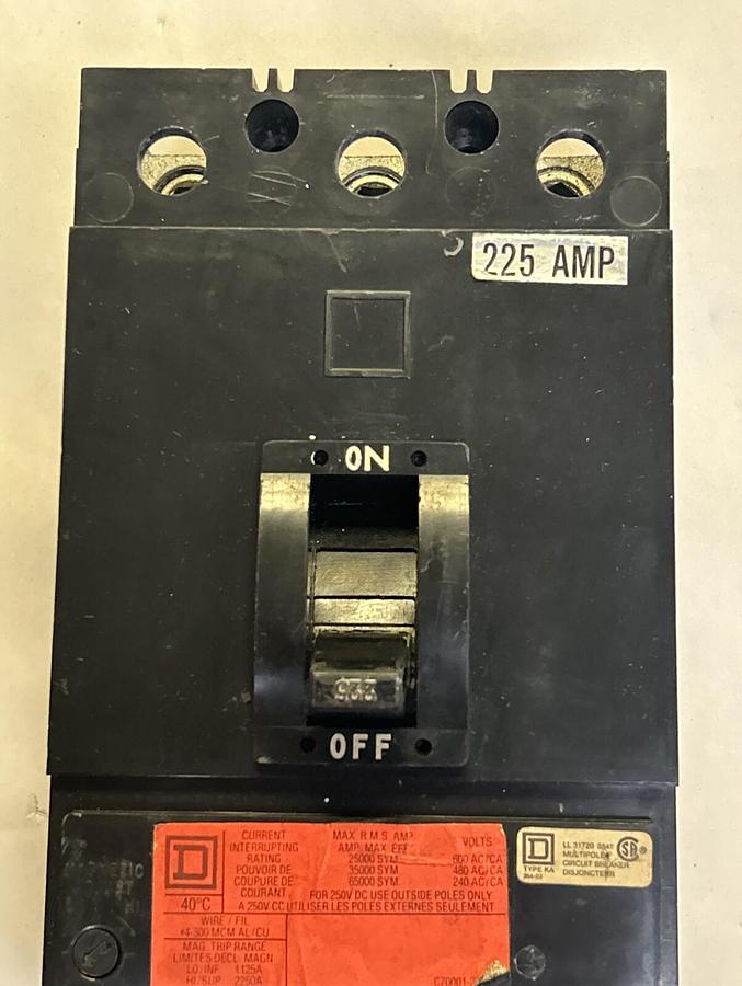 Used SQUARE D,KHL36225,CIRCUIT BREAKER 225A 600V 3P