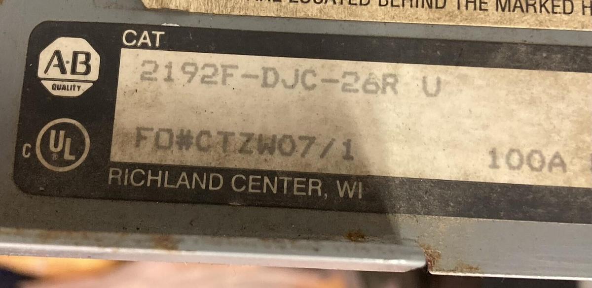 Used Allen-Bradley,2100 2192F,18 Inch 100A MCC Disconnect Feeder Bucket