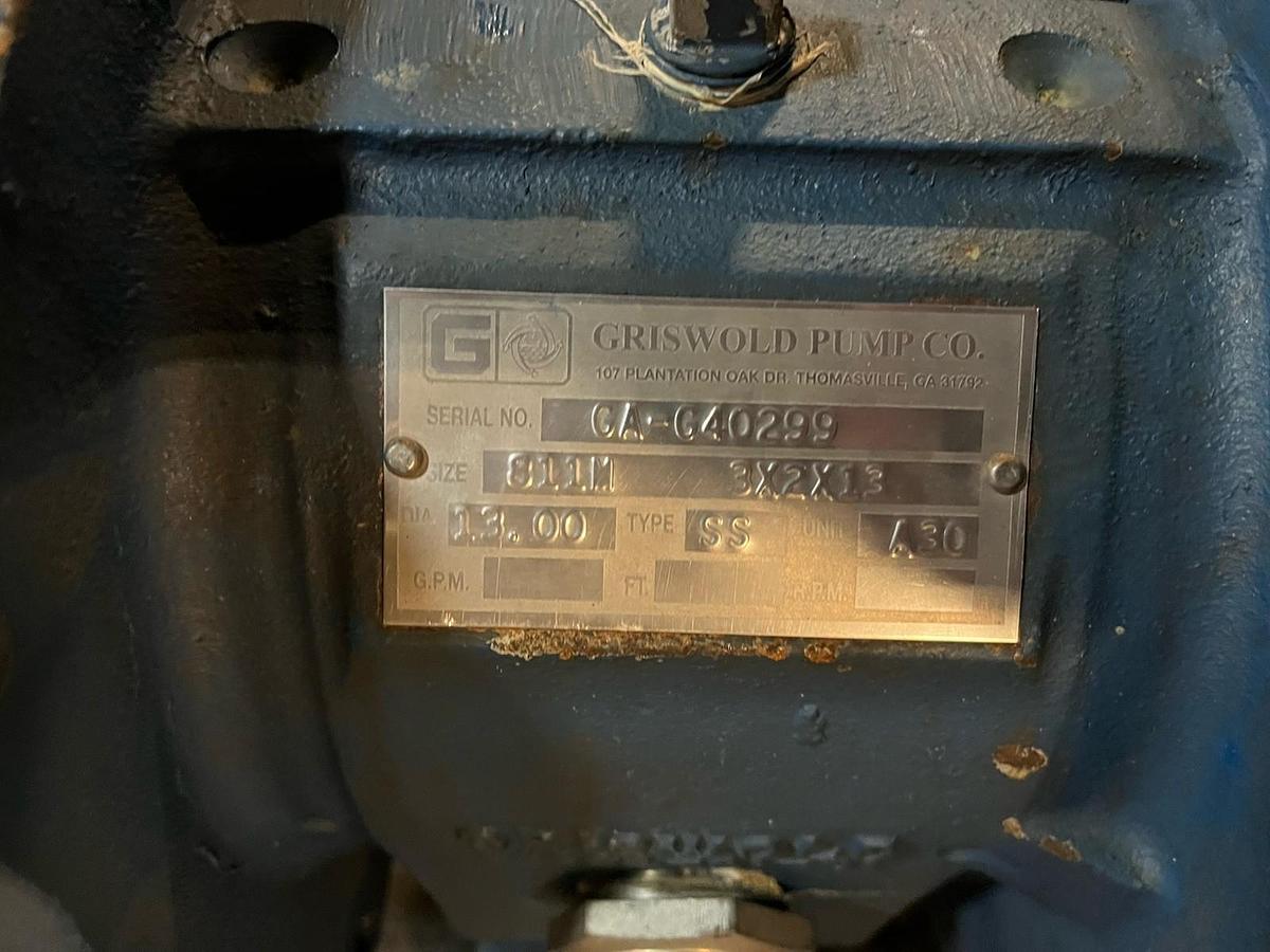 Used GRISWOLD,811M,STAINLESS CENTRIFUGAL PUMP 3X2X13 20HP 1755RPM