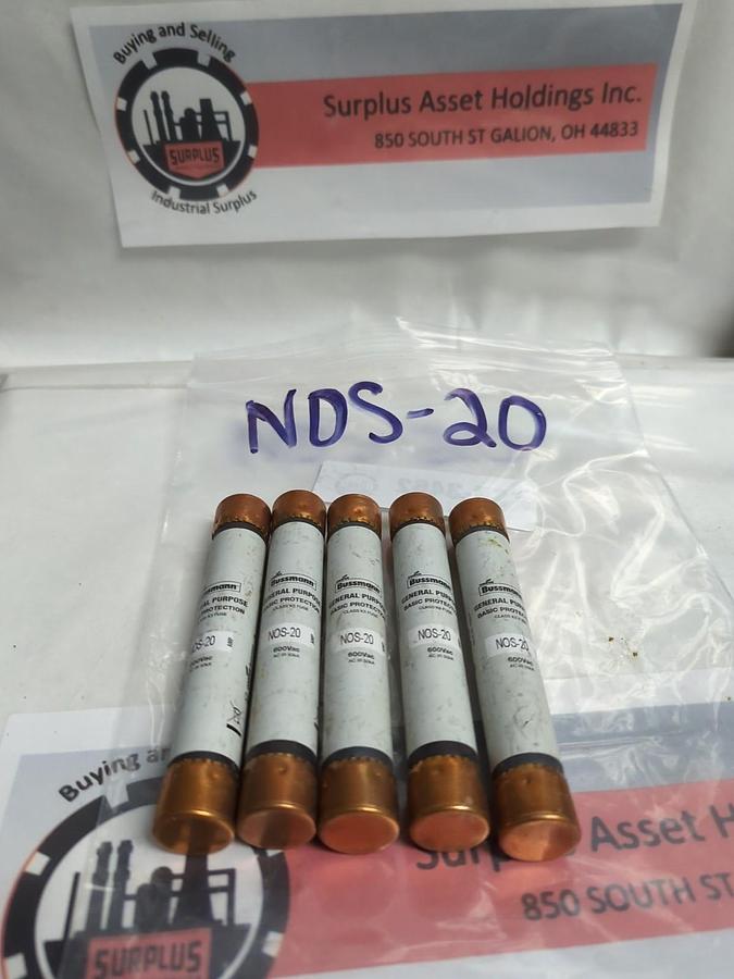 COOPER BUSSMANN,NOS20,GENERAL PURPOSE 20 AMP FUSE LOT OF 5 NOS