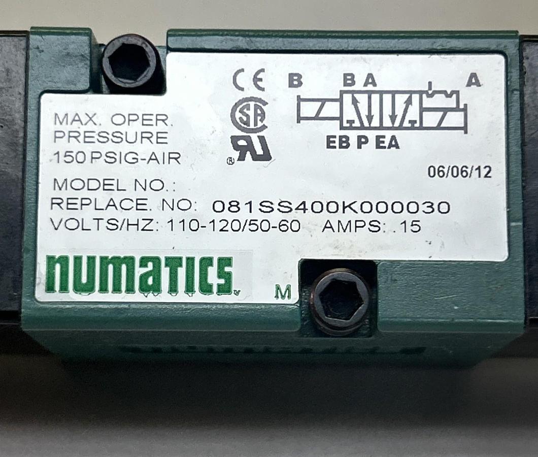 Used NUMATICS,081SS400K000030,SOLENOID VALVE 150 PSIG