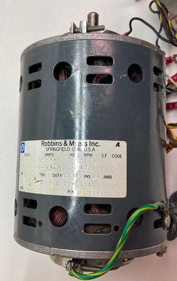 Used Robbins & Myers,KS-K330-A0T,Single Phase Drive Motor 1/12Hp 60/50Hz 1725/1425rpm