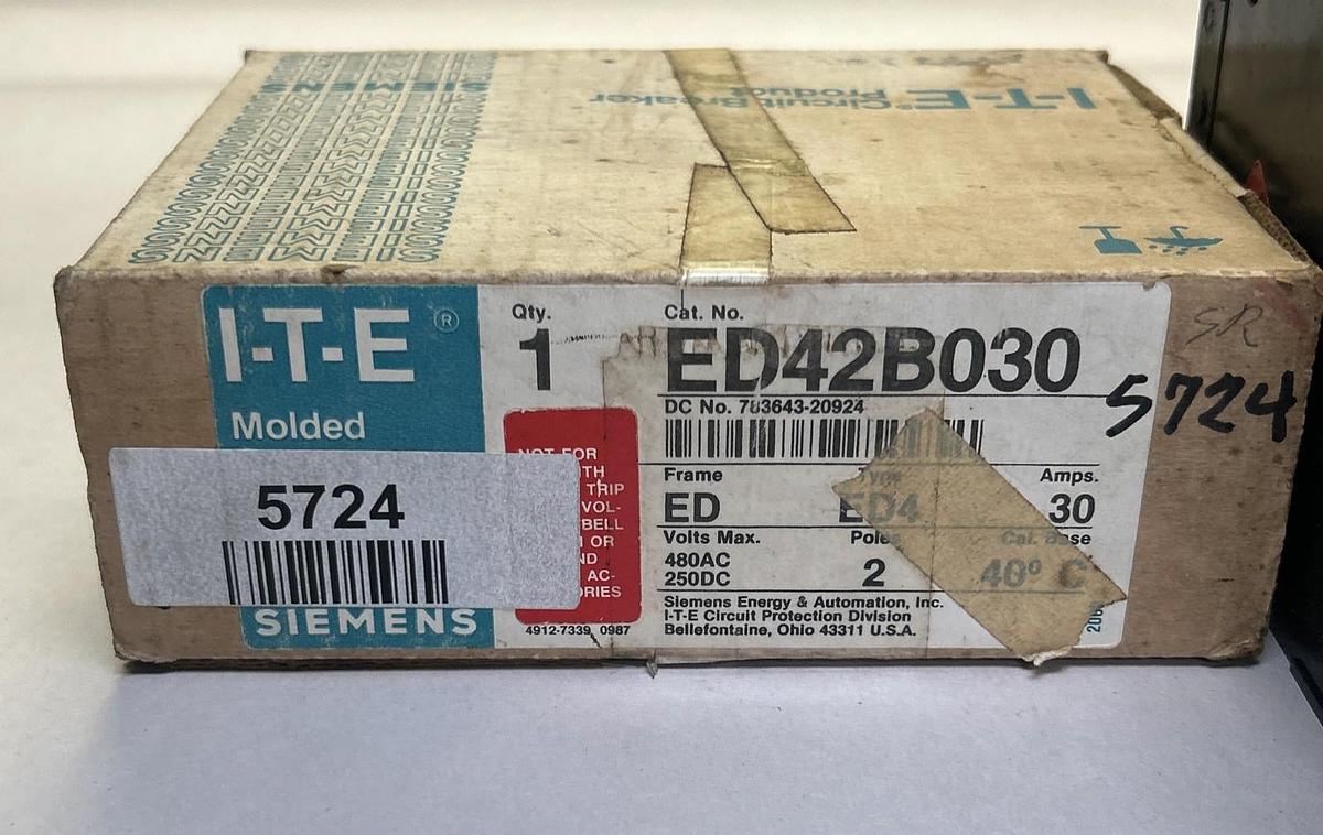 SIEMENS,ED42B030,CIRCUIT BREAKER 30A 480V 2P NOS