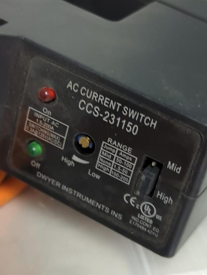 Used DWYER,CCS-231150,AC CURRENT SWITCH WITH CORDSET/CABLE PRE-OWNED