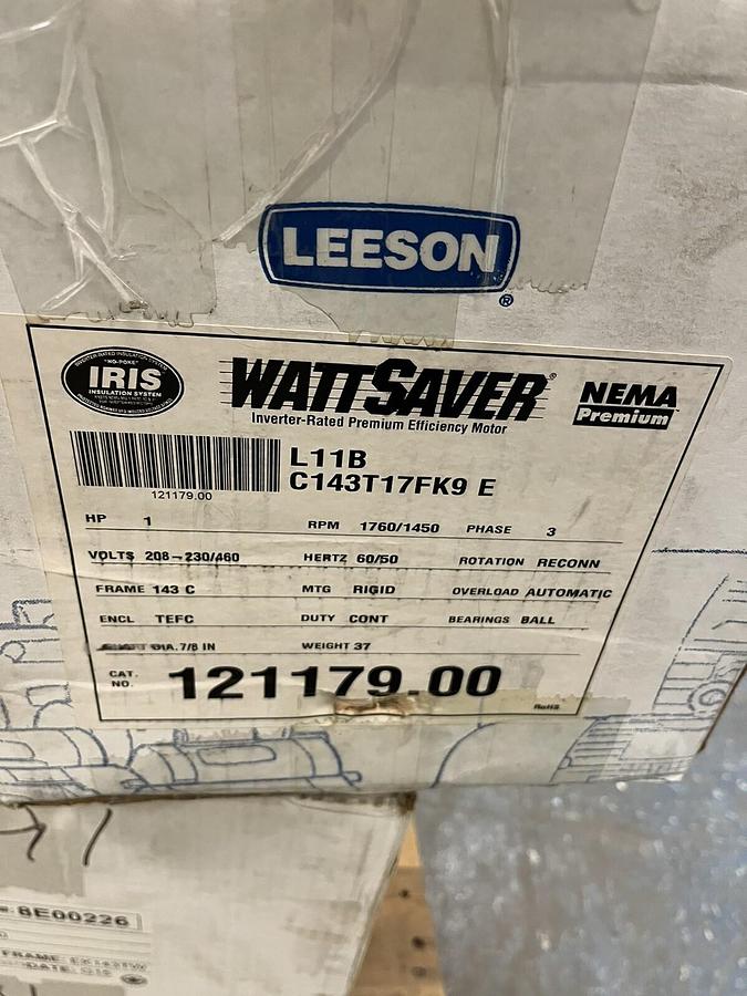 Used LEESON,121179.00,WATTSAVER MOTOR 1HP 1760RPM 3PH 143C