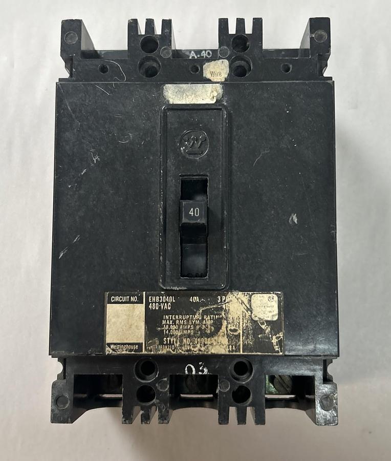 Used WESTINGHOUSE,EHB3040L,CIRCUIT BREAKER 40A 480V 3P