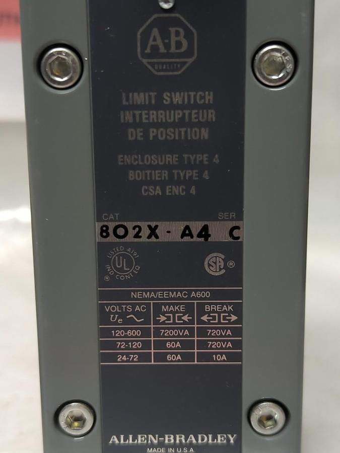 ALLEN BRADLEY,802X-A4,LIMIT SWITCH SERIES C TYPE 4 ENCLOSURE  NOS