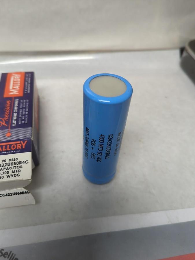 MALLORY,CG432U050R4C,CAPACITOR 4300 MFD 50 WVDC NOS