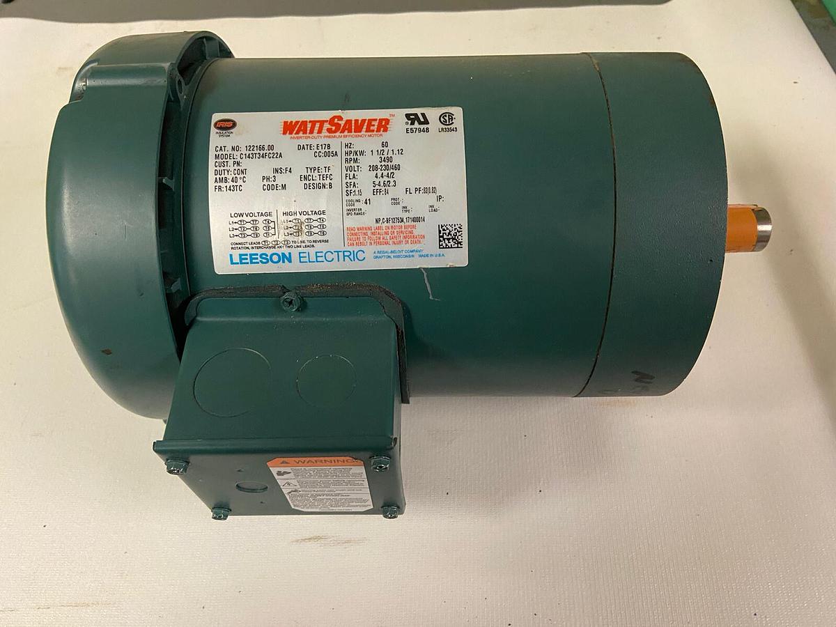 Leeson,122166.00,1-1/2Hp Wattsaver Motor 3490RPM 208-230/460V Frame 143TC