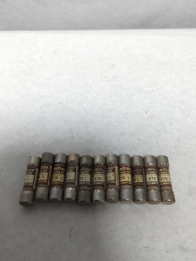 COOPER BUSSMANN,KTK1,FAST ACTING 1 AMP FUSE LOT OF 11 NOS