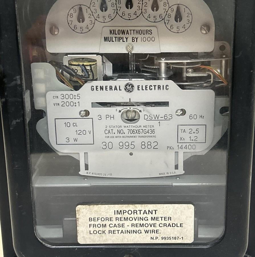 Used GENERAL ELECTRIC,706X67G436,WATTHOUR METER