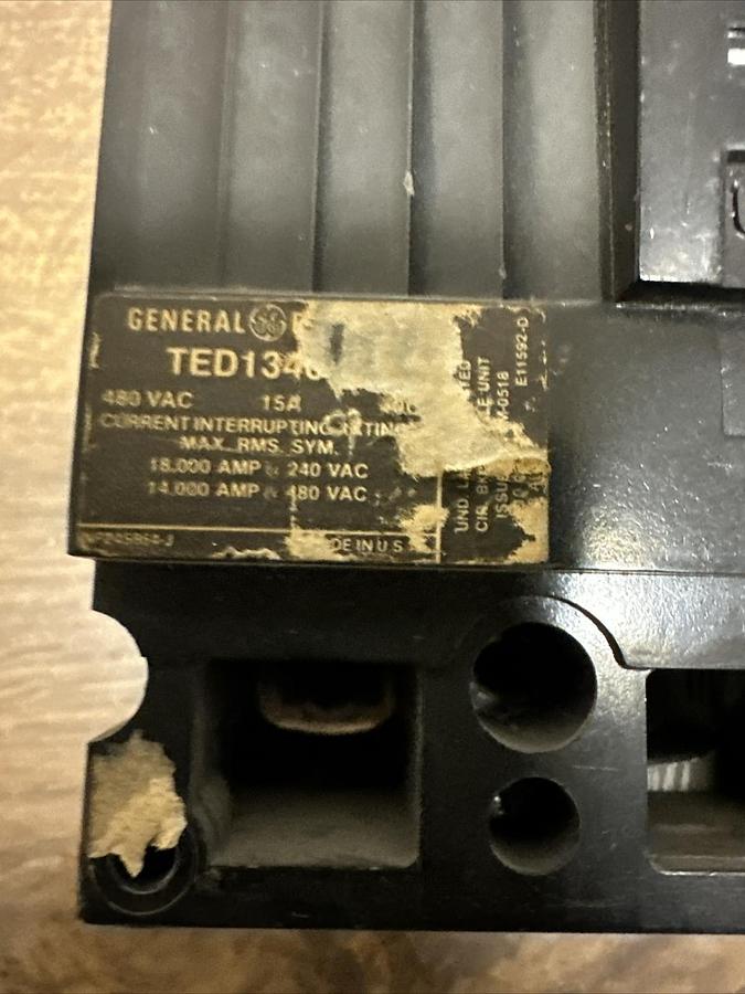 Used GE,TED134015,15Amp 480VAC Circuit Breaker