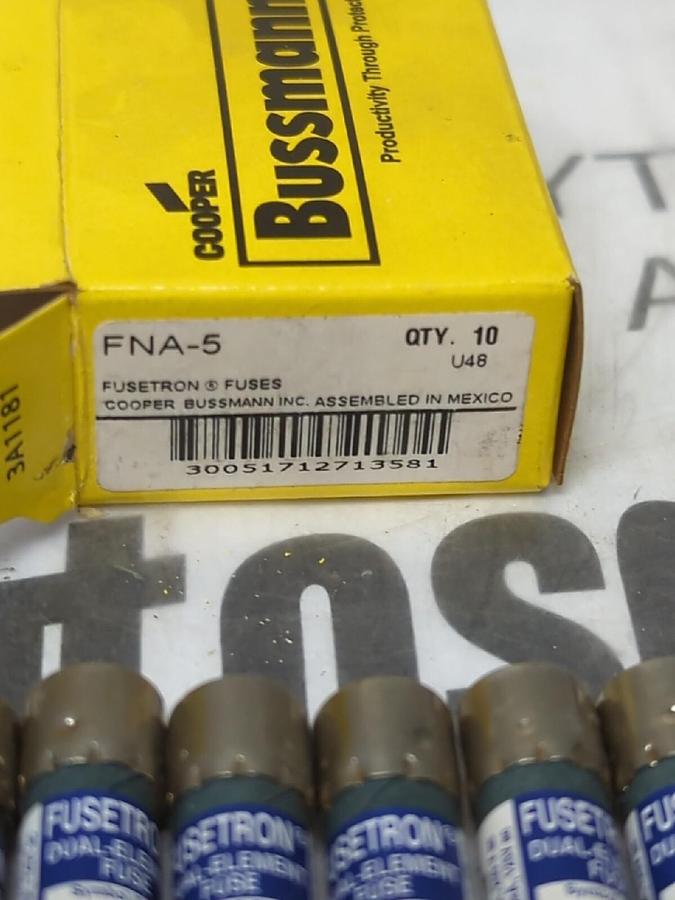 COOPER BUSSMANN,FNA-5,5 AMP FUSETRON FUSES BOX OF 10 NEW