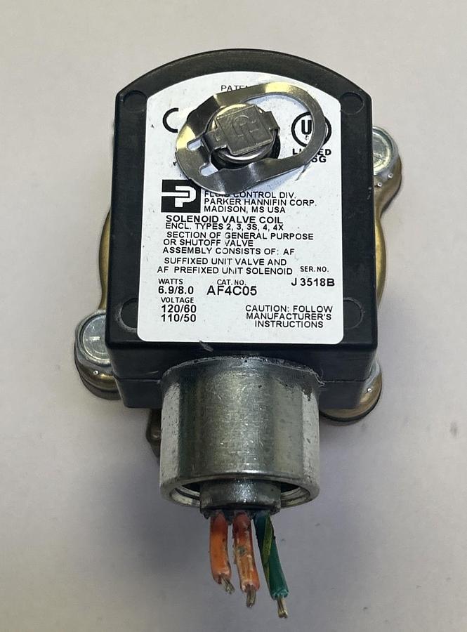 Used PARKER,AF4C05,SOLENOID VALVE COIL 110/120V W/ VALVE