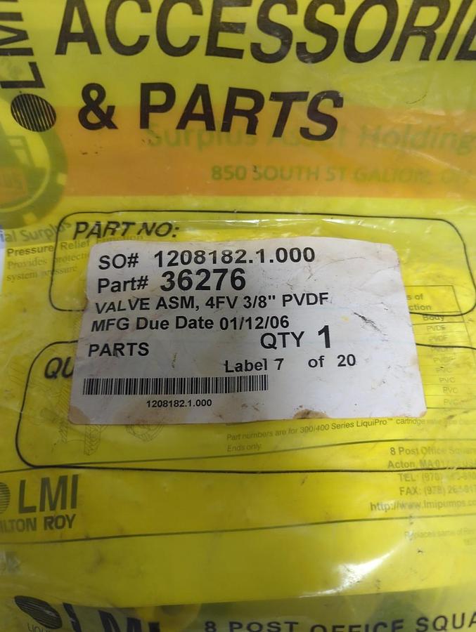 LMI,36276,VALVE ASSEMBLY 4FV 3/8 INCH PVDE NOS