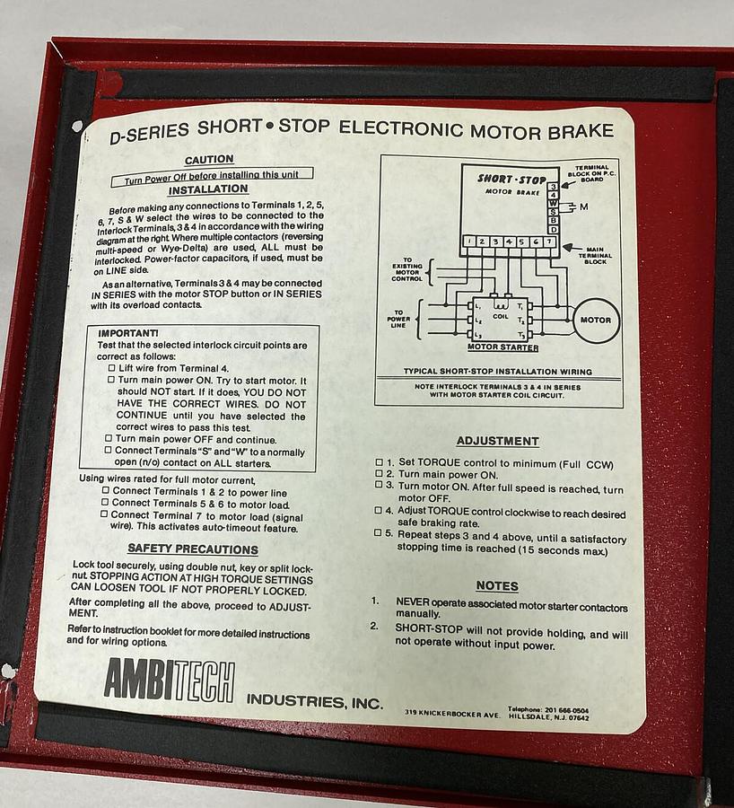 Ambitech,SS-4D-2S,Short-Stop Motor Brake 460V 2HP HZ 60