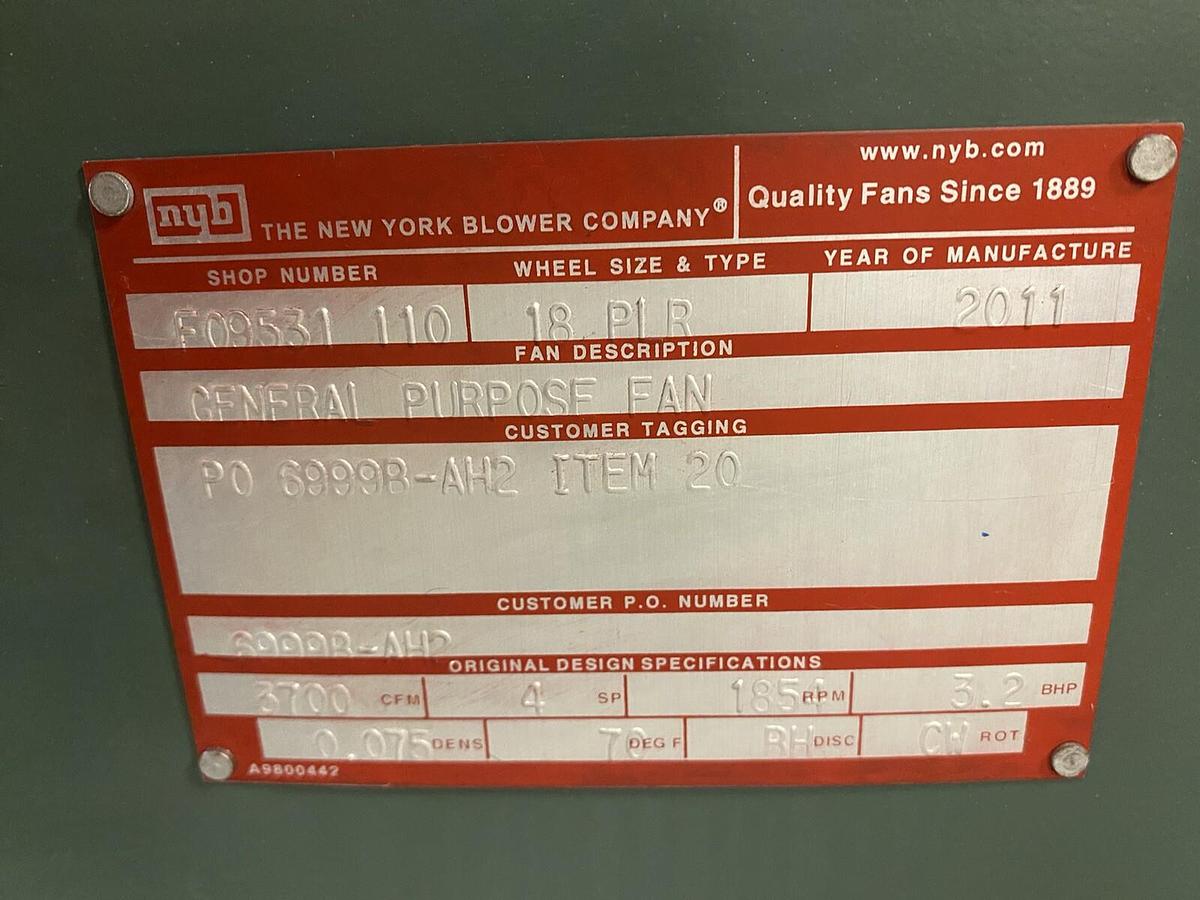 Used New York,18-PLR,BLOWER 3700CFM 4SP 1851RPM