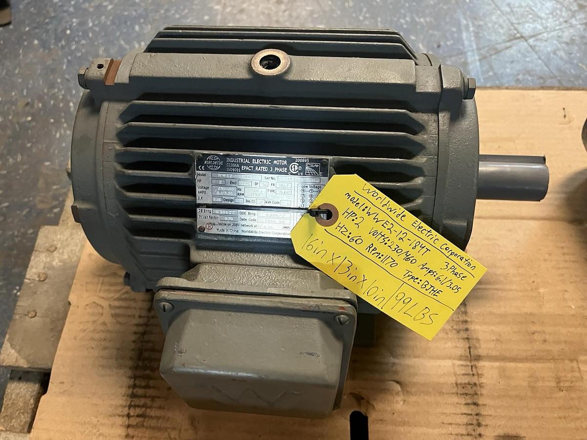 WORLDWIDE,WWE2-12-184T,DUAL SHAFT MOTOR 2HP 1170RPM 3PH 184T TYPE BJHE