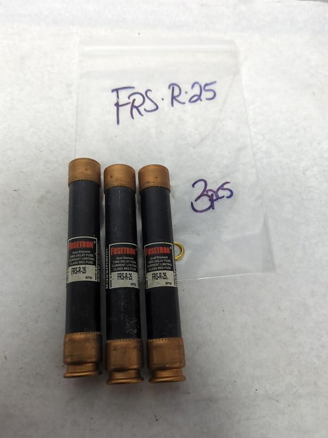 Used COOPER BUSSMANN,FRS-R-25,FUSETRON 25 AMP FUSE LOT OF 3 PRE-OWNED