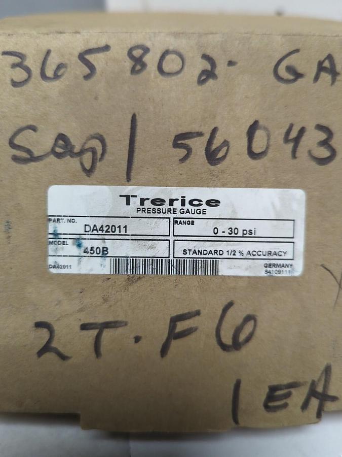TRERICE,450B,PRESSURE GAUGE 0-30PSI DA42011 NOS