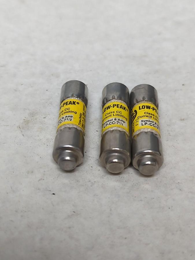 Used COOPER BUSSMANN,LP-CC-7-1/2,LOW-PEAK 7-1/2 AMP FUSE LOT OF 3 PRE-OWNED