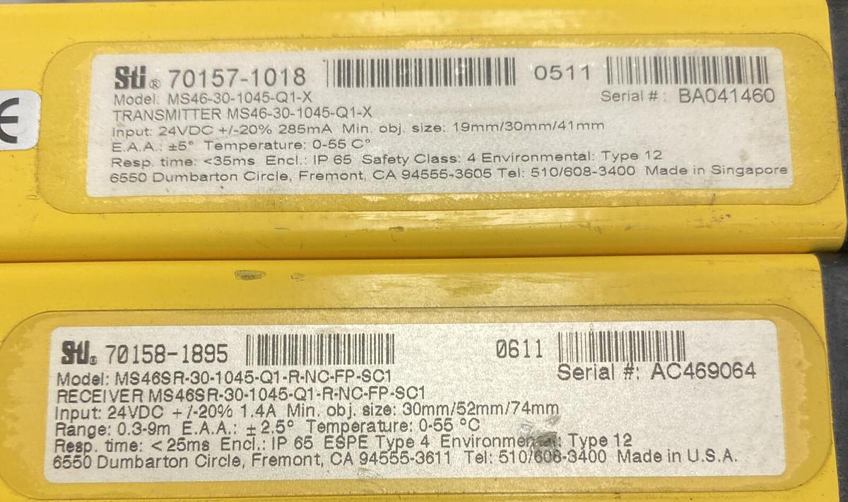 Used STI,MS46-30-1045-Q1-X-SC1,Transmitter MS46SR-30-1045-Q1-R-NC-FP-SC1 Receiver