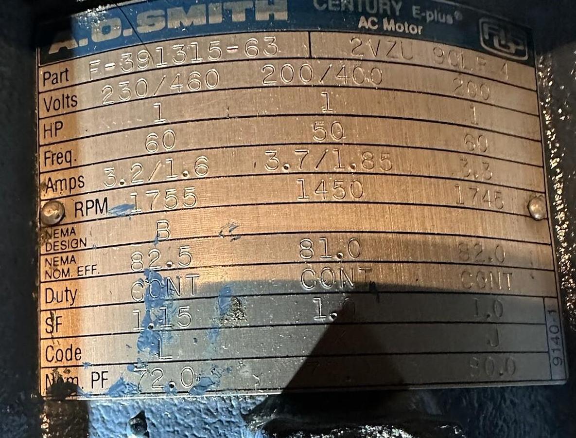 Used AO Smith,F-391315-63,AC Motor 1Hp 1755RPM 143T Frame 230/460AC 3PH