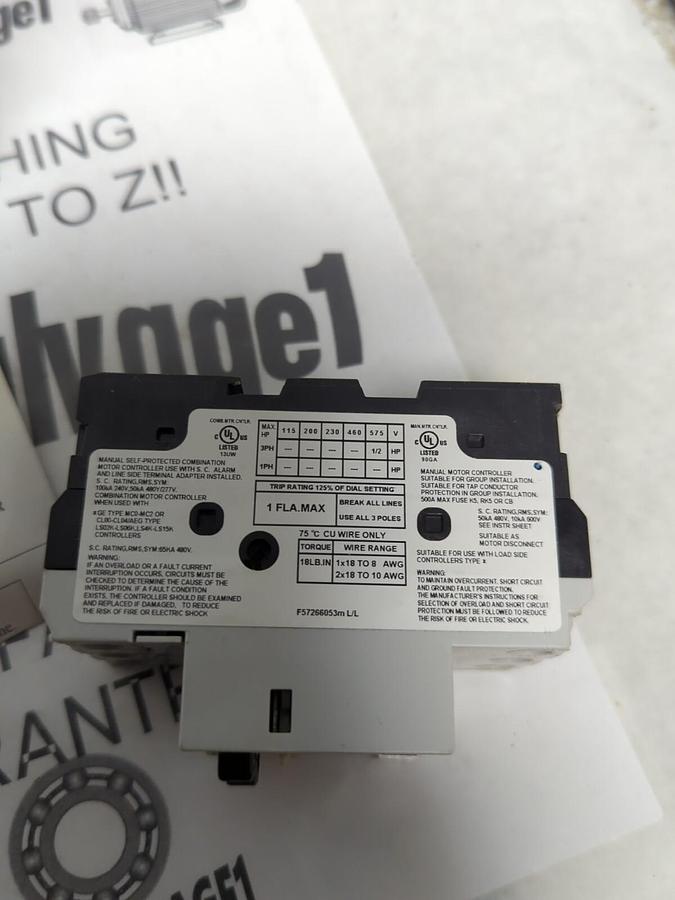 GENERAL ELECTRIC,GPS1BSAE,MANUAL MOTOR STARTER 100kA NOS