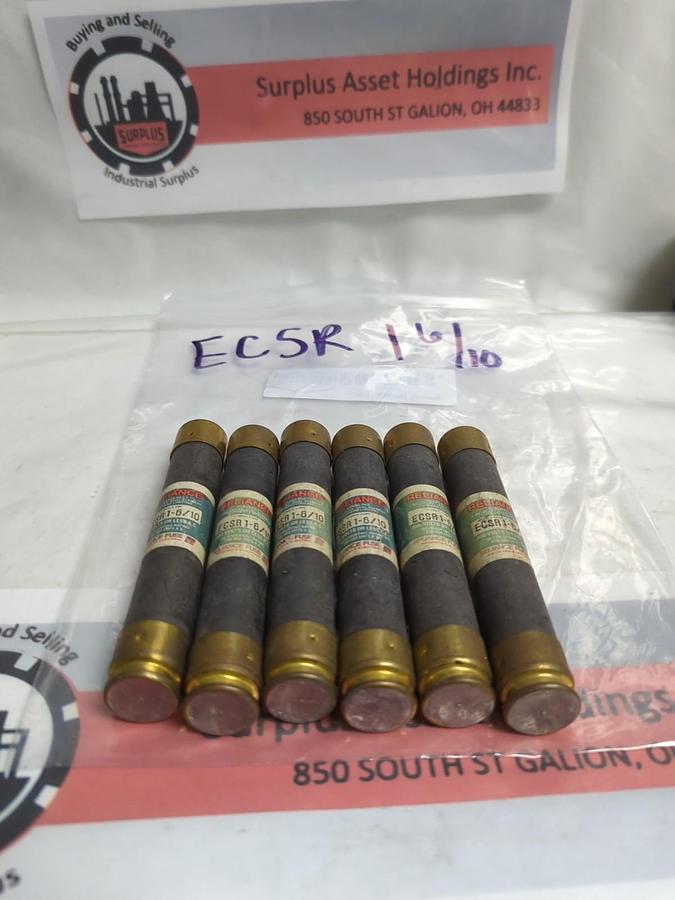 Used RELIANCE,ECSR-1-6/10,TIME DELAY 1-6/10 AMP FUSE LOT OF 6 PRE-OWNED