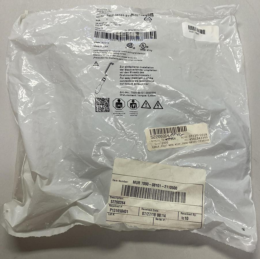 Used MURR ELEKTRONIK,7000-08101-2110500 M8, FEMALE 90° WITH CABLE NEW