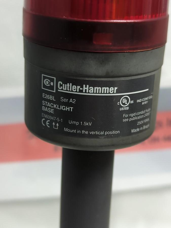 Used CUTLER HAMMER,E26BL,SERIES 2 RED STACK LIGHT TOWER WITH BASE PRE-OWNED