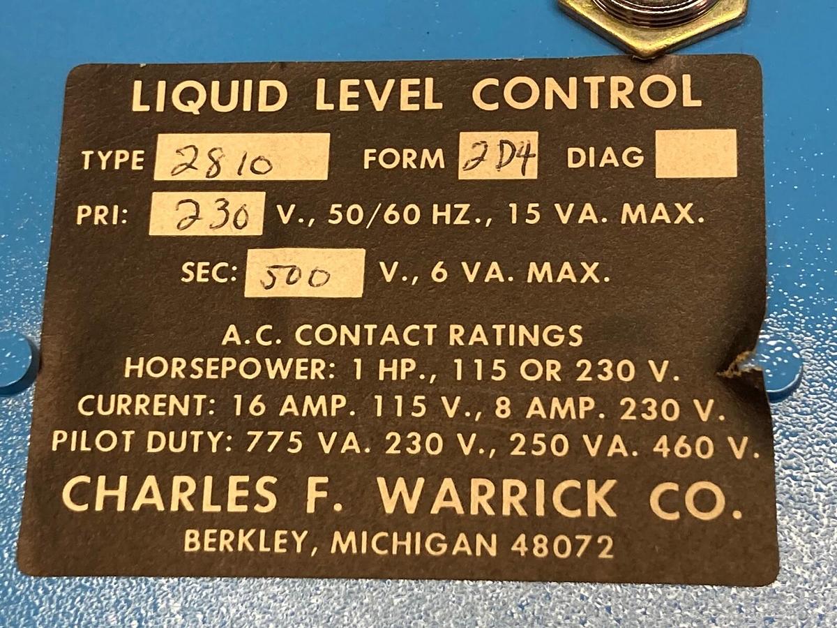 Used Warrick Controls,Type 2810 Form 2D4,Liquid Level Control
