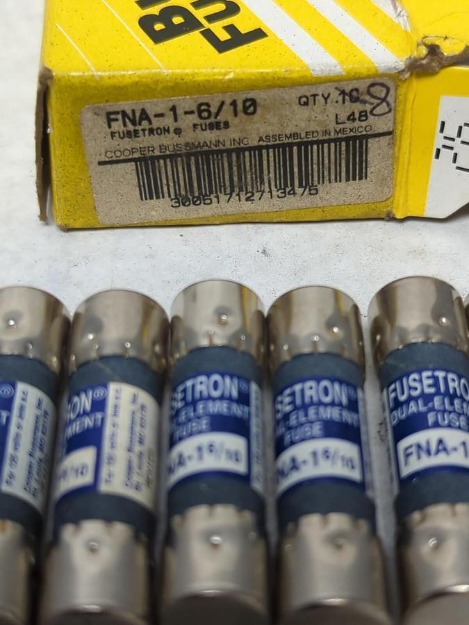 COOPER BUSSMANN,FNA-1-6/10,FUSETRON 1-6/10 AMP FUSES BOX OF 8 NOS