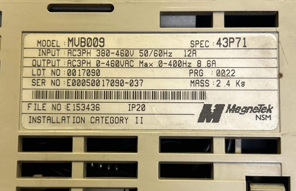 Used MAGNETEK,MVB009,AC DRIVE 5HP 400V 3PH 3.7KW