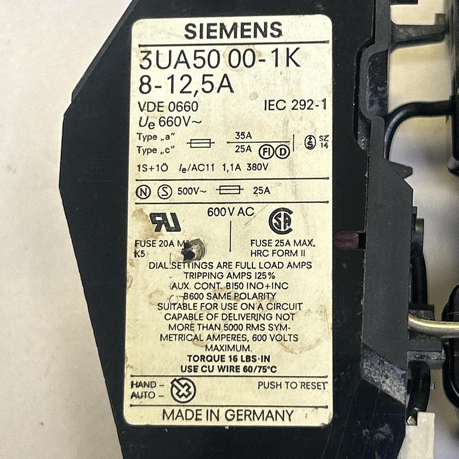 Used SIEMENS,3TB4417-0A,CONTACTOR W/ 3UA5000-1K OVERLOAD