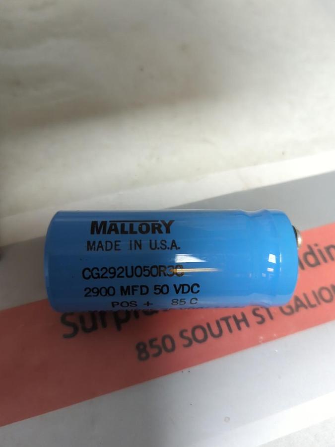Used MALLORY,CG292U050R3C,CAPACITOR 2900 MFD 50 VDC LOT OF 20 PRE-OWNED