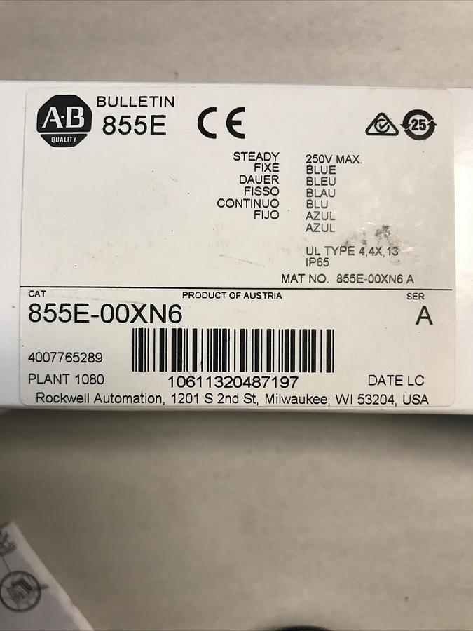 Used Allen Bradley,855E-00XN6,Steady Blue Light Series A Lot of 3