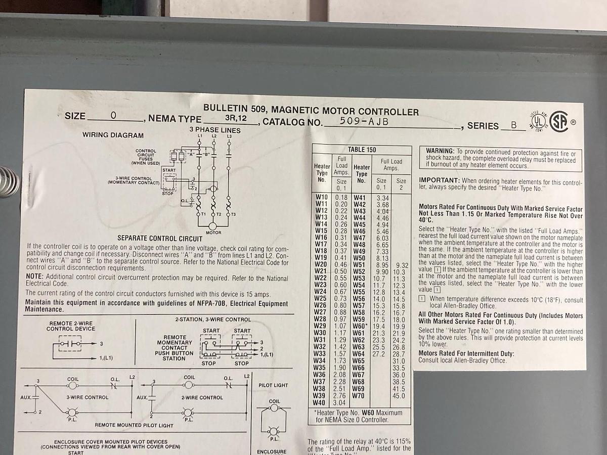 Used Allen-Bradley,509-AJB,Magnetic Motor Controller Size 0 Type 3R,12