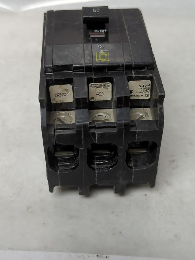Used SQUARE D,QOB350VH,CIRCUIT BREAKER 50 AMP 3-POLE PRE-OWNED