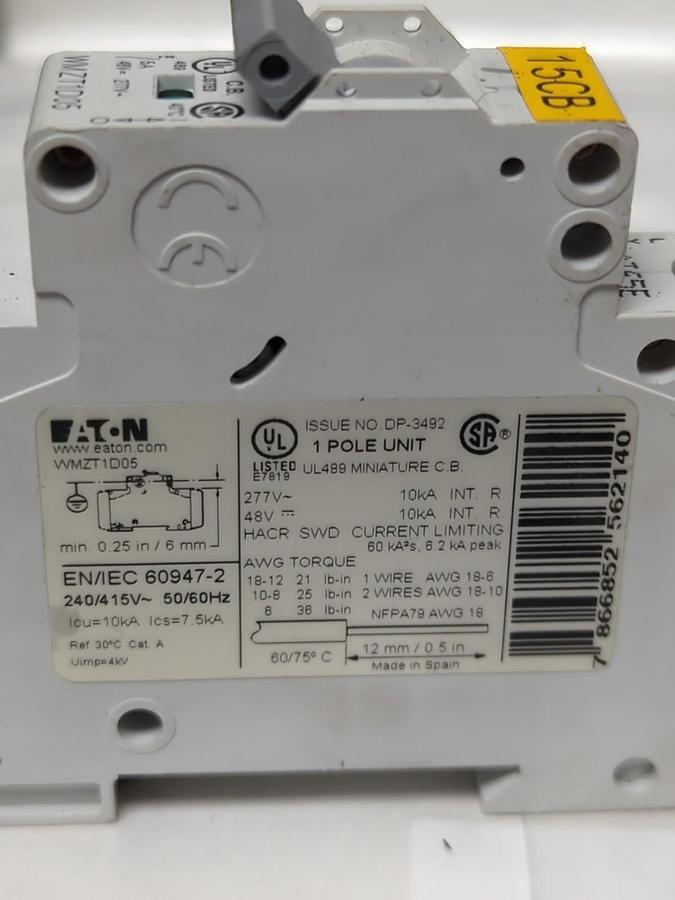Used EATON,WMZT1D05,1-POLE 5 AMP CIRCUIT BREAKER LOT OF 11 PRE-OWNED