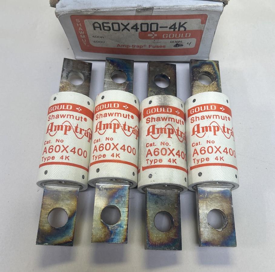 GOULD SHAWMUT,A60X400-4K,AMP TRAP FUSE 400A 600V LOT OF 4 NOS